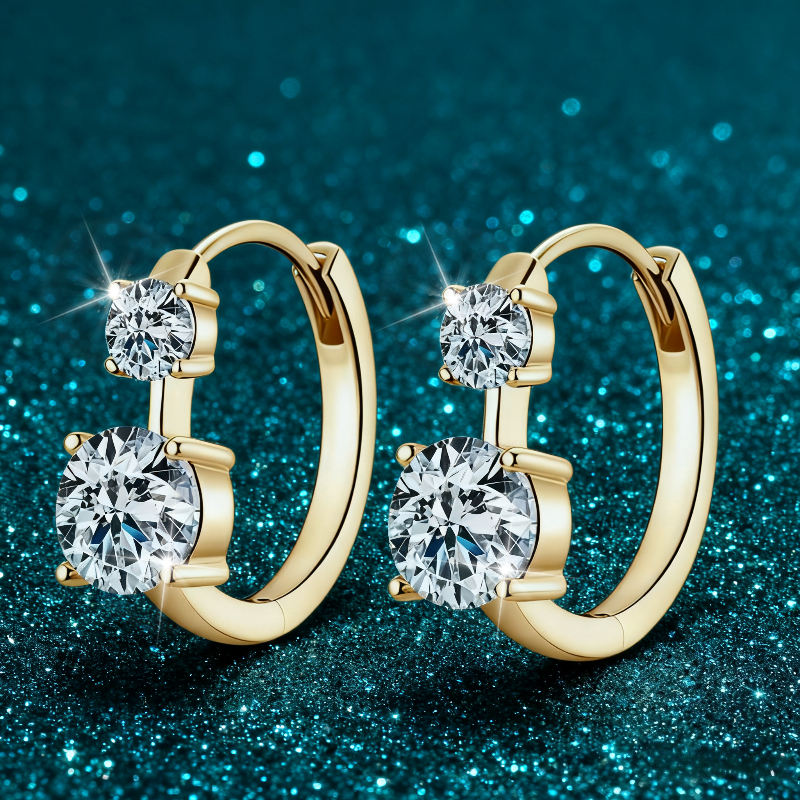 Image of 925 Silver 0.5 Carat Each 2 Stones Moissanite Hoop Earrings Unisex Bohemian Retro Elegant High Quality Women Jewelry Ideal For Wedding Party Holiday Anniversary Gift With Box