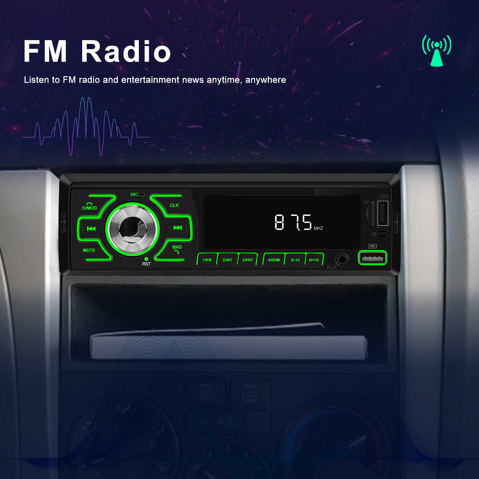 Car Mp3 Player With Dual Wireless 5.1, Fm Radio, Calling & , Usb Aux Tf Card Play, Eq Sound Effects, Rca Subwoofer Output, Memory, 12v Universal Car , Without Battery