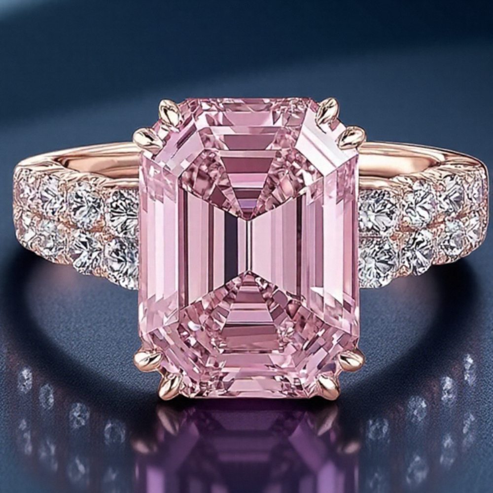 TEMU 1pc Classic And Fashionable Set With Shiny And Exaggerated Pink Synthetic Synthetic Zirconia Women's Rings, Proposal, Engagement And Wedding