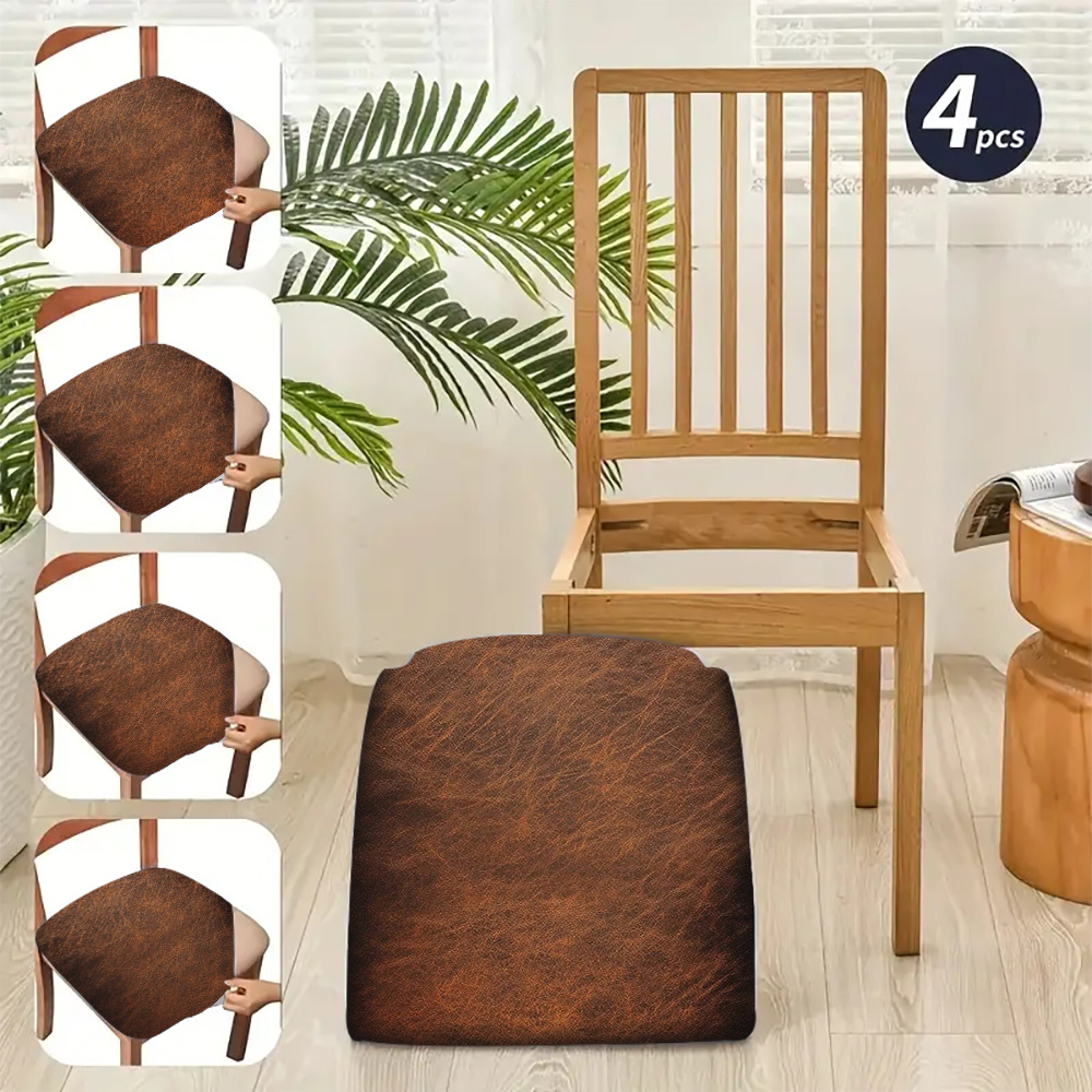 TEMU [2pcs/4pcs/6pcs] 2d Flat Printed Elastic Cushion Covers, Faux Leather Texture, Retro Texture, Soft Cushion Covers Removable And Washable, Bench