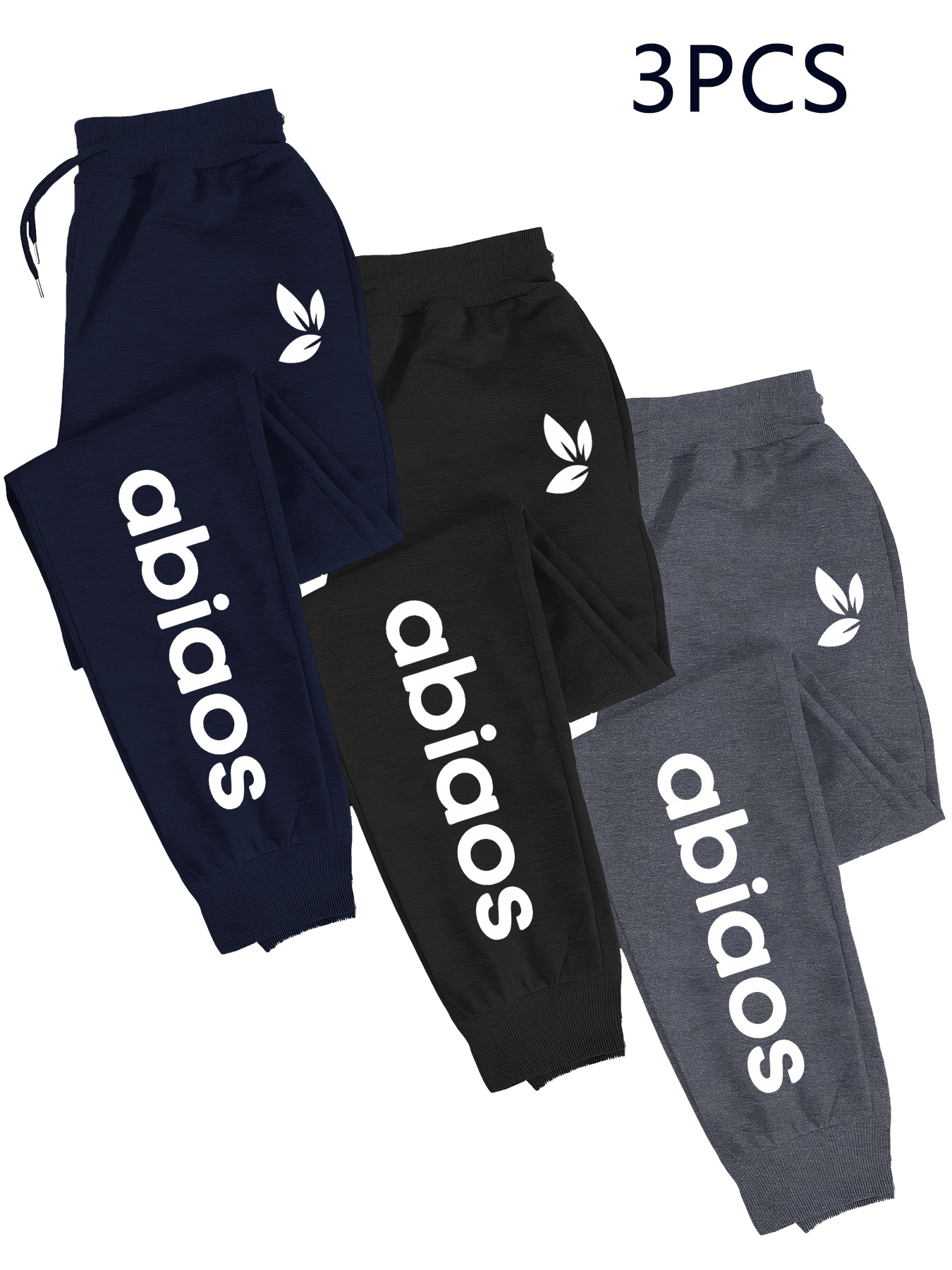 3pcs Men's Casual Sweatpants with Hood, 'Abidos Logo'Print design,Drawstring Design,Lightweight, Elastic, and Breathable, Suitable for Spring and Autumn Outdoor Sports. Loose Fit, Men's Sport Pants/Men's Long Pants, Running Pants, Workout Pants