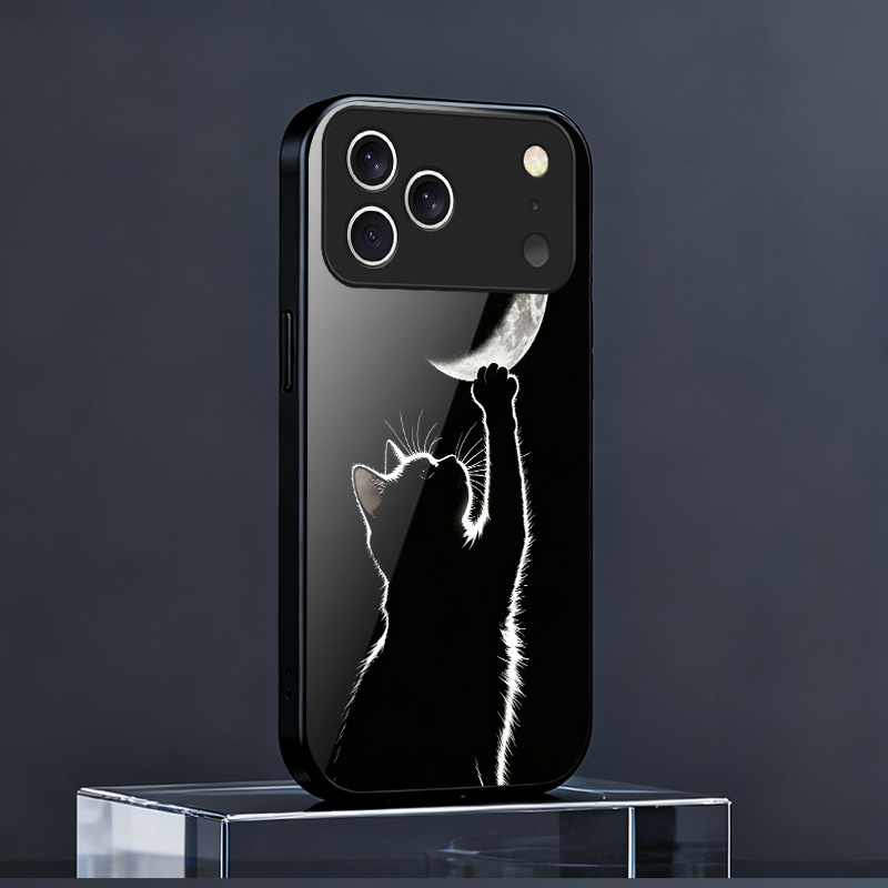 TEMU Phone Case - Black Cat Embracing Tempered Glass Phone Case Light Luxury High-end Feel Suitable For Iphone
