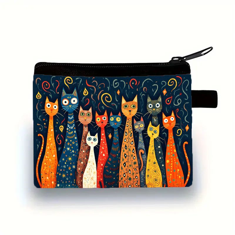 TEMU de Gato Colorido y para Mujeres, Bolsa con Cremallera y Asequible, Mini Portátil Multiusos para Efectivo, Monedas, Llaves, Auriculares, Lápiz