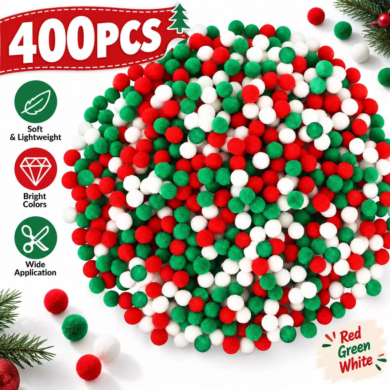TEMU 400pcs Mini Felt Balls - Soft Fluffy Suitable For Diy Crafts, Christmas Wreaths, Gift Decorations | Red, Mini Felt Spheres For Handmade