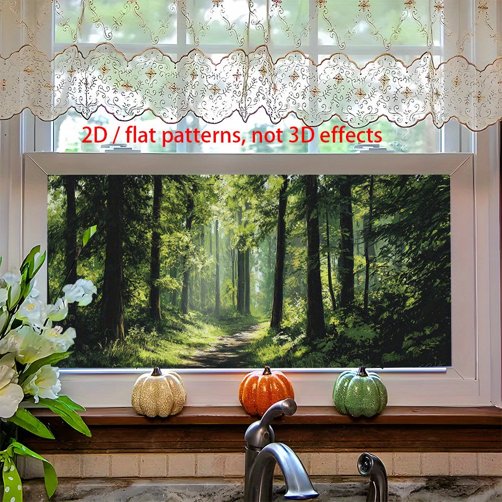 TEMU 1pc 2d Flat, Frosted Forest Pathway Scenery With Light And Shadow, Pvc Window Film Sticker, Adhesive-free Electrostatic, Suitable For Living