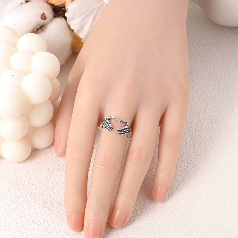 Women's 925 Sterling Silver Skeleton Hand Heart Sign Open Ring