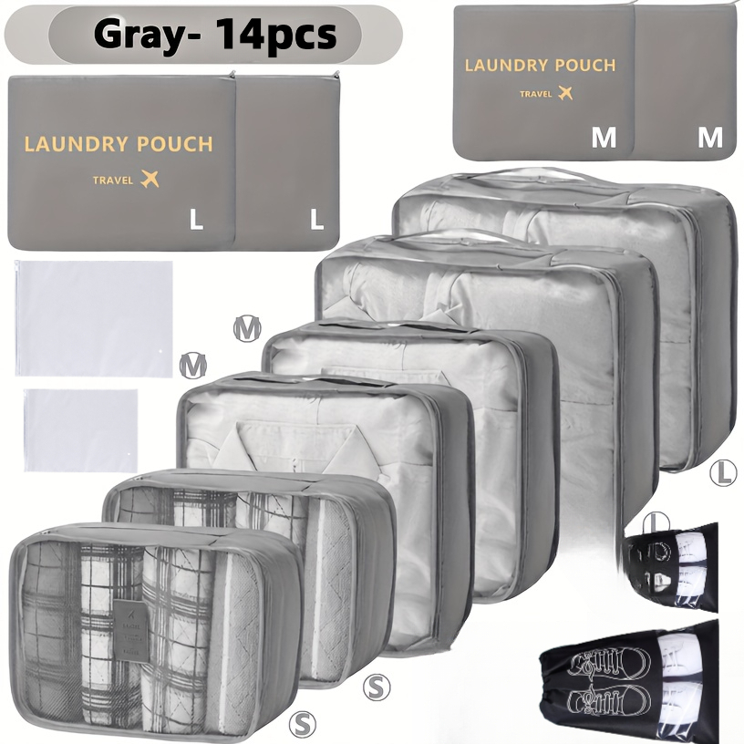 TEMU 14pcs Luggage Sorting And Storage Bag Set, Travel Storage Box Set, Luggage Sorting Bag, Travel Storage Box, Laundry Bag, Shoe Bag Suitable For