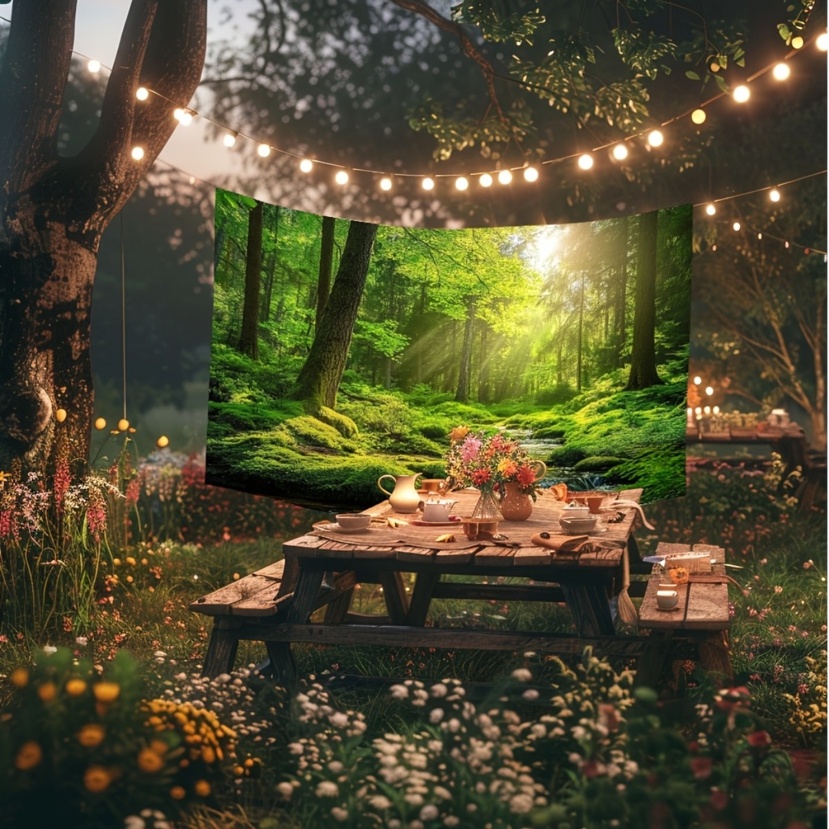 Realistic Forest Valley Tapestry Wall Hanging Nature Backdrop_voghion.com