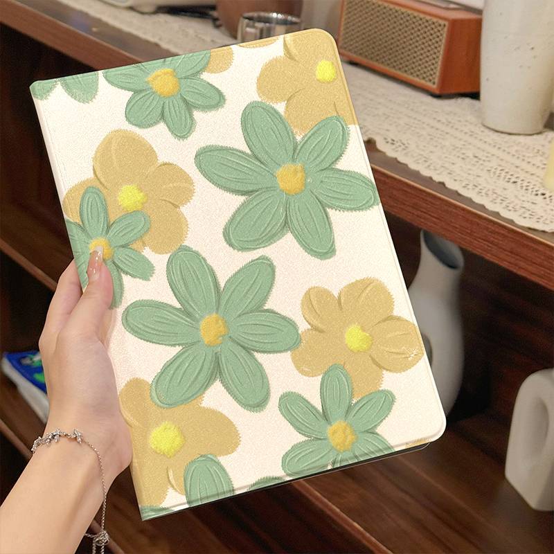 

Gentle Care, Leather Tablet Case For Pad 10.6", Pad Pro 12.1", 4 8", 10", Pad .7" - Soft Protective Cover With Sleep/wake , Foldable Design, Anti-drop , Green Floral Pattern