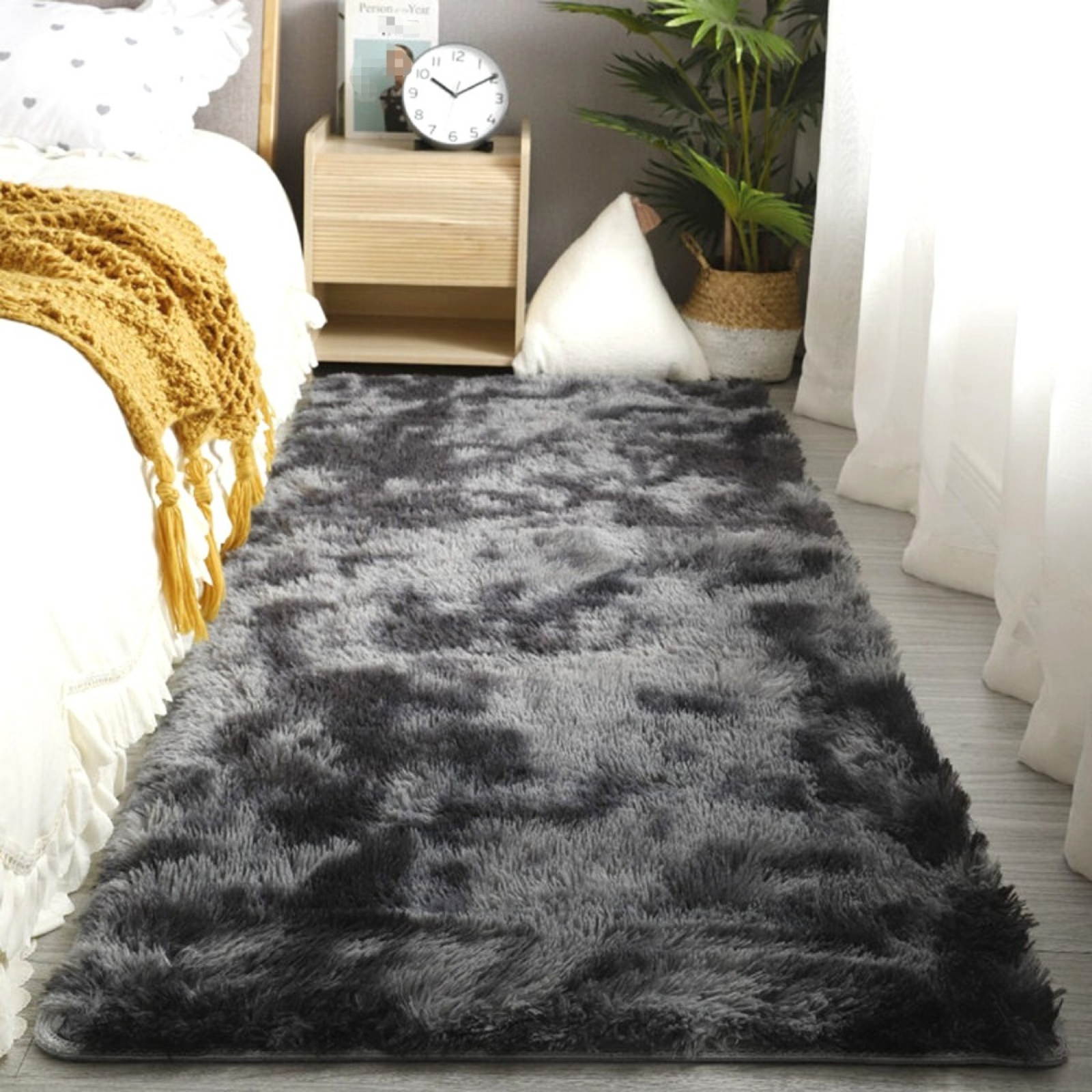 E-shop ., Langflor-Teppich, Farbverlauf-Grau, Grauer Teppich, Flauschiger Teppich für Schlafzimmer, Rechteckiger Nachttischteppich, Wohnzimmerteppich,