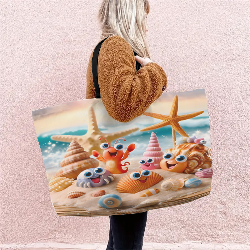 TEMU 1pz Borsa Tote Grande - Borsetta da Spiaggia Oversize a Tematica Marina con Adorabili Creature Marine ( marine, Cavallucci marini, ) e Stampa di
