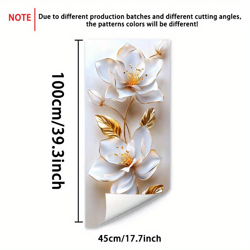 TEMU 1pc, Elegant Golden And White Floral Glass Static Cling Window Film, Pvc Electrostatic Adhesive For Glass Doors And Windows, Removable Reusable