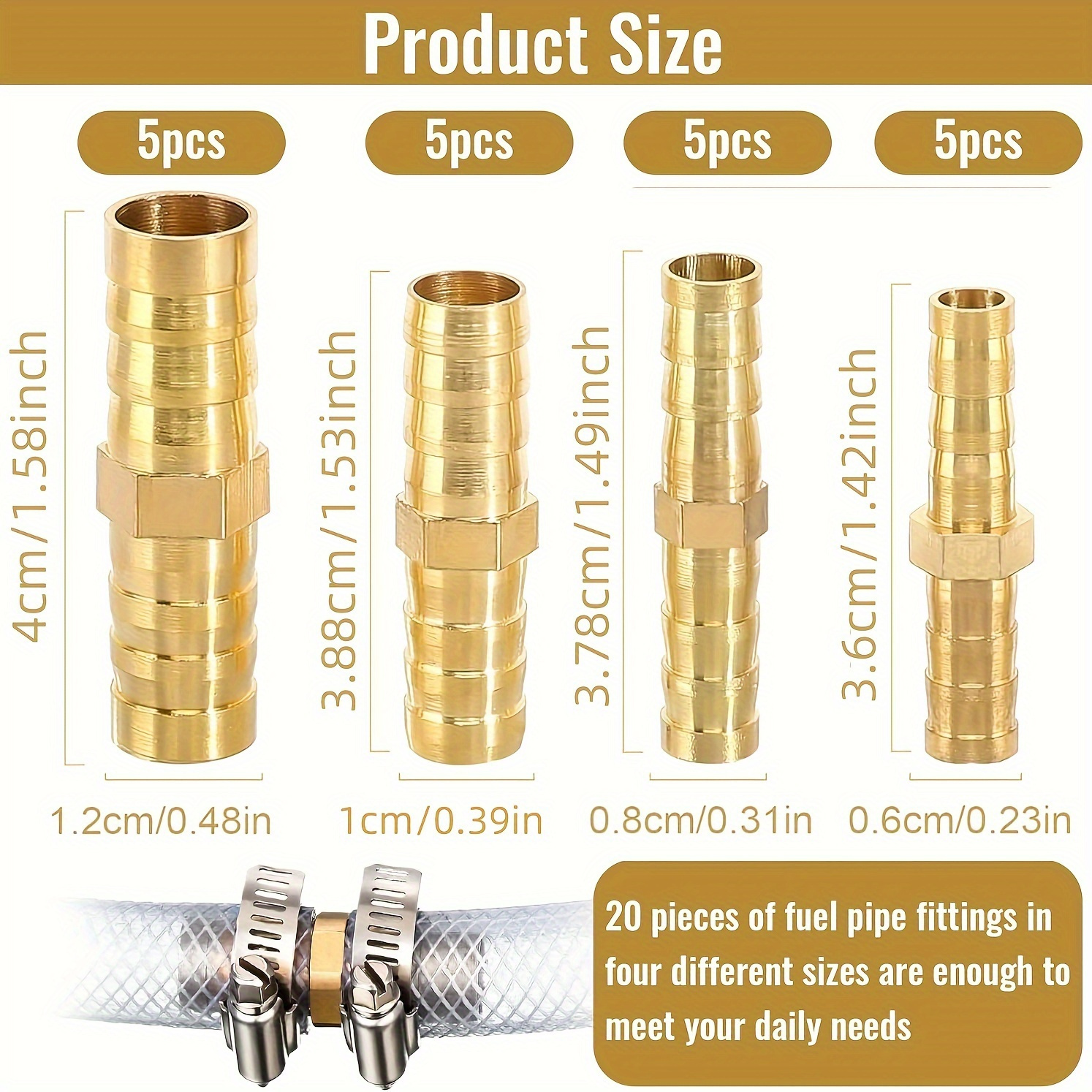 juego de 20 conectores de manguera de  ,   para tuberías de aire/agua/ /aceite - estancos, estándares   y americano, múltiples tamaños (6mm/8mm/10mm/12mm Detalles del producto 4