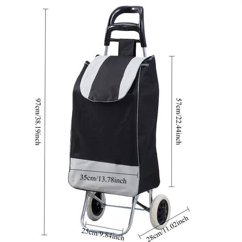 2 wheel 35l lightweight shopping cart travel folding trolley foldable shopping cart easy to store grocery bag black and block