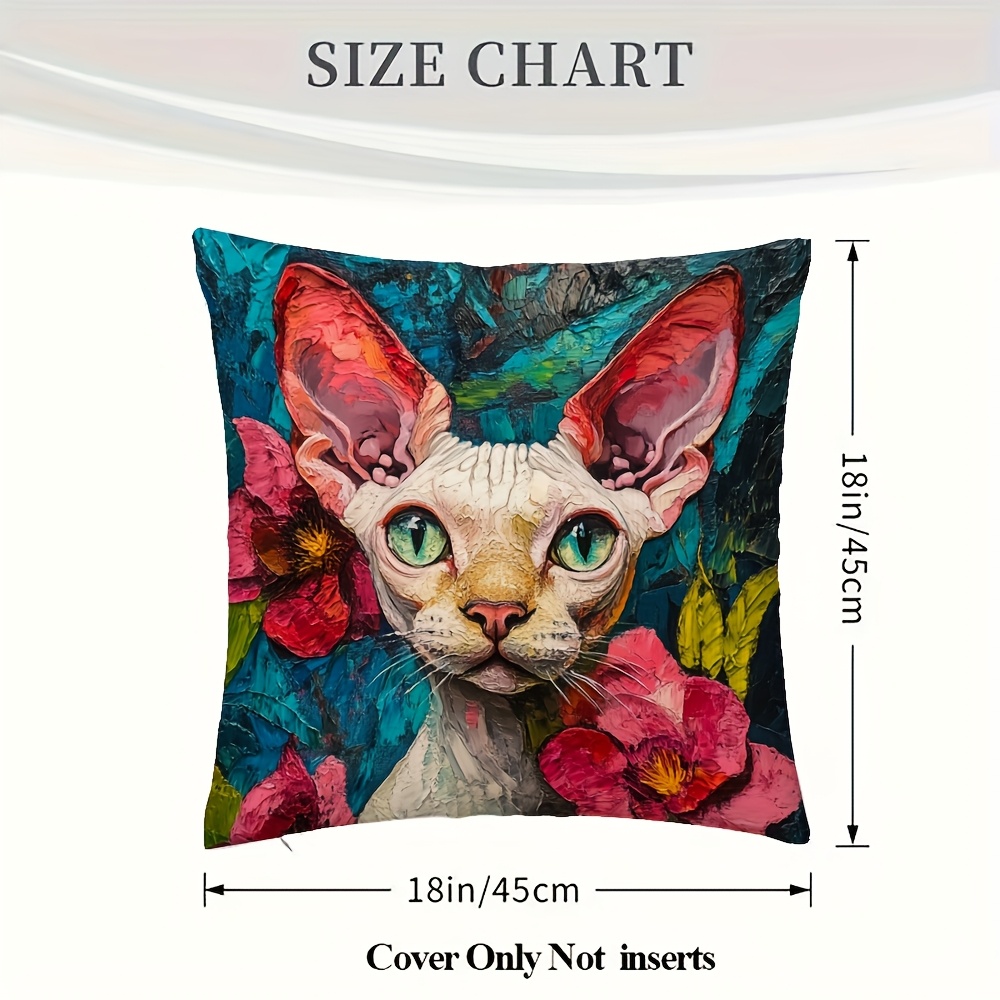 TEMU de almohada de 1 pieza, de gato arrugado con pintura al óleo floral tropical estilo para de la , estampado a una cara con cierre de cremallera,