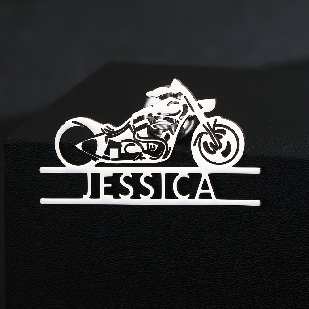 TEMU Customize Personalized Motorcycle Brooches - Engraved Name And Company Name Badges, Conservative Style Unisex Jacket Pins, Durable Metal
