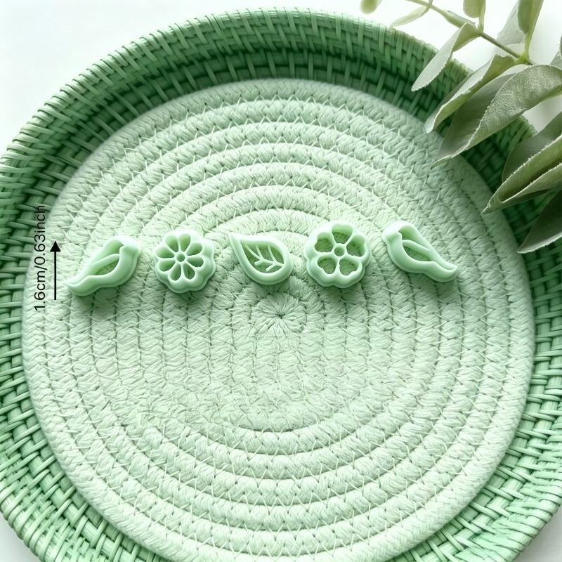 TEMU 5pcs Spring-themed Polymer Clay Cutting Molds | Includes Flower, Leaf, And Shapes, Designed For Hobbyists. Molds For Precise Cuts And Are