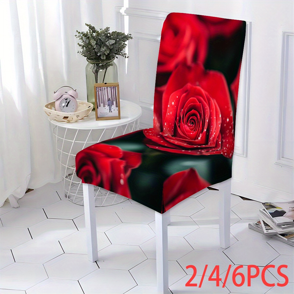 

2/4/6pcs Print Chair Covers,, Chair Slipcovers, Easy , Polyester, Fabric, , Closure, For Living Room Kitchen Decor