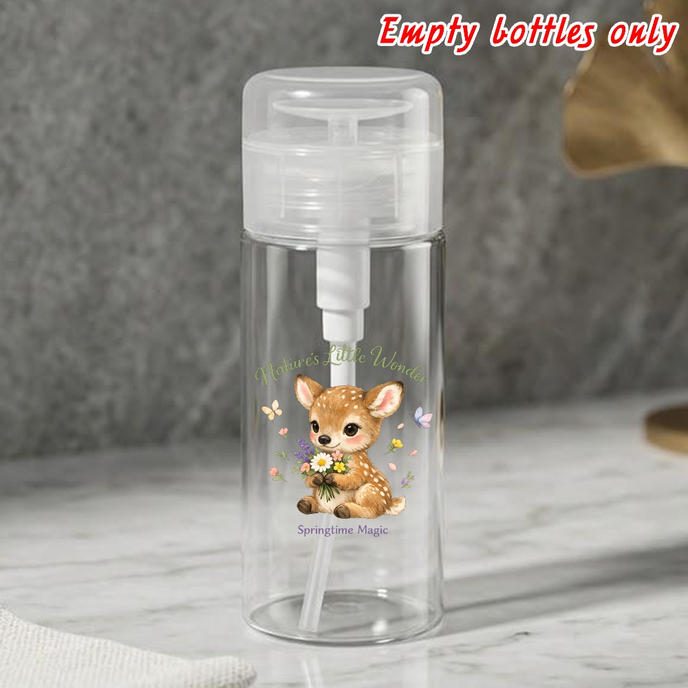 TEMU Bouteille pompe en plastique transparent bébé avec animaux des bois et motif floral - Distributeur de savon de voyage pour femmes, filles,