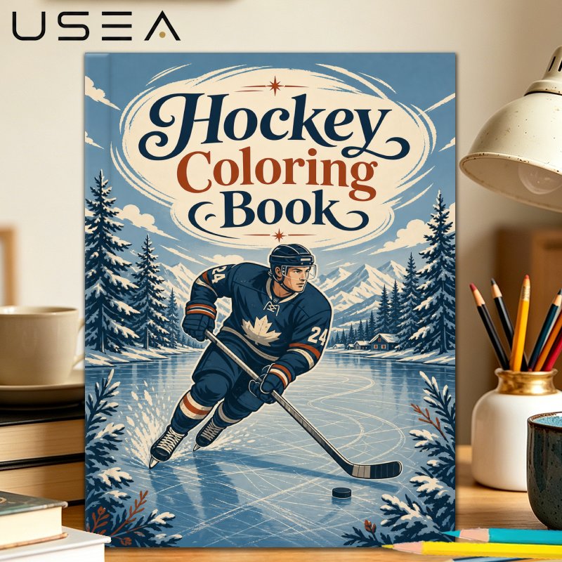 TEMU YAO Livre de coloriage sur le thème du hockey sur glace : Format A4, 24 pages, pages de coloriage sur le thème du hockey sur glace air pour la