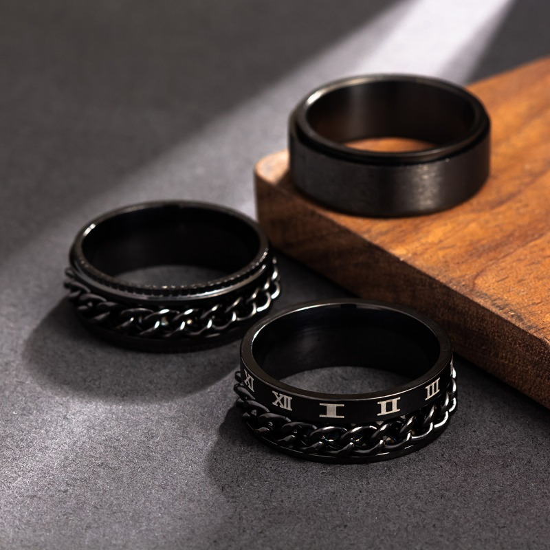 popular mens titanium 201 stainless steel ring set with rotatable jewelry three piece set electroplated and fade resistant Product details 3