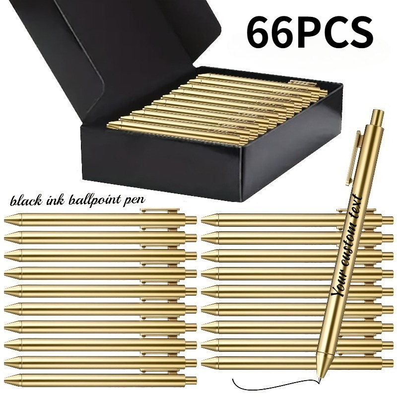 TEMU Customized 66pcs Luxury Ballpoint Pen Set In A Black Box, Featuring Laser-engraved Text, Retractable Design, Black Refill, And Smooth Writing
