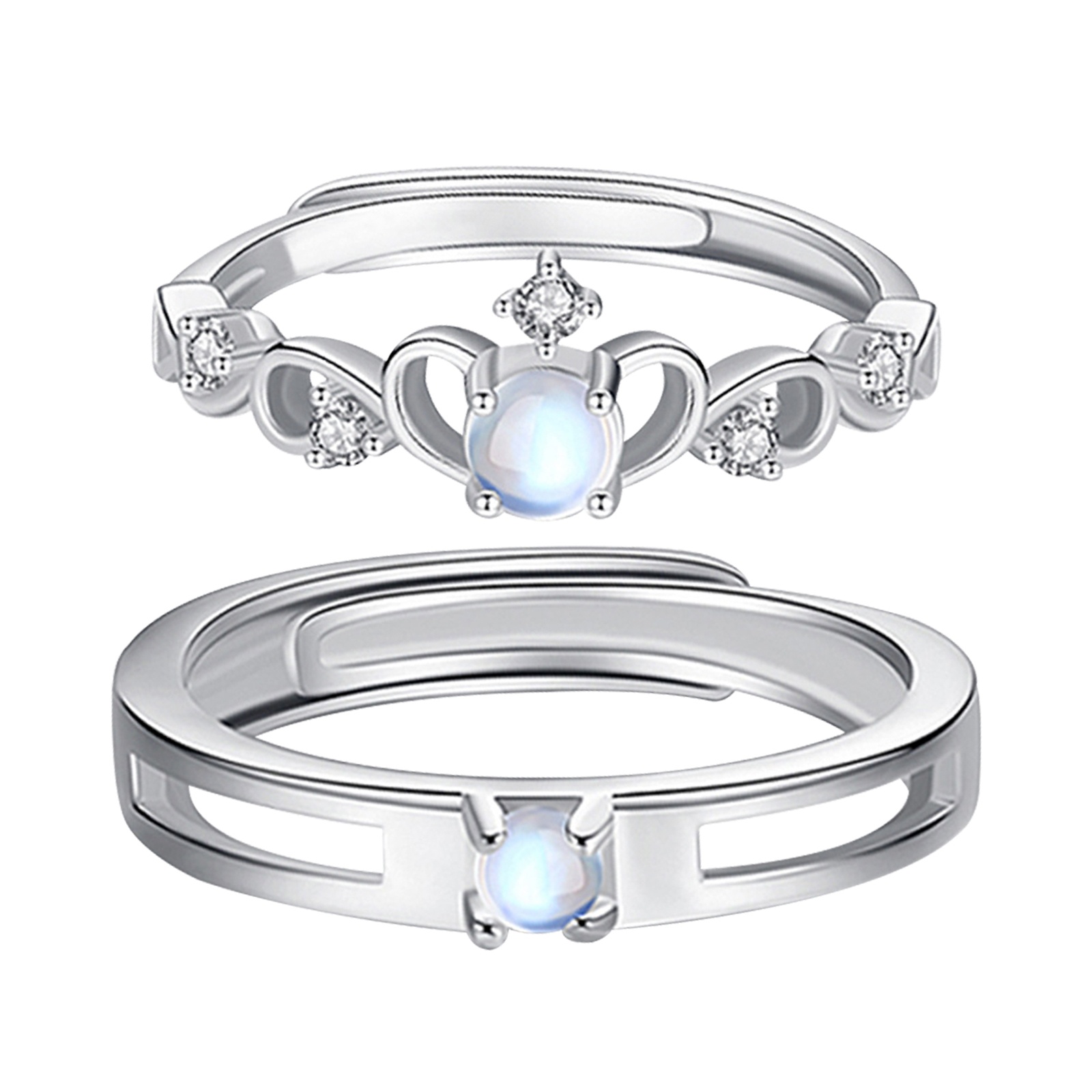Image of 2pcs Stainless Steel Engagement And Wedding Rings - A Valentine's Day Gift - Adjustable Men's And Women's Rings.