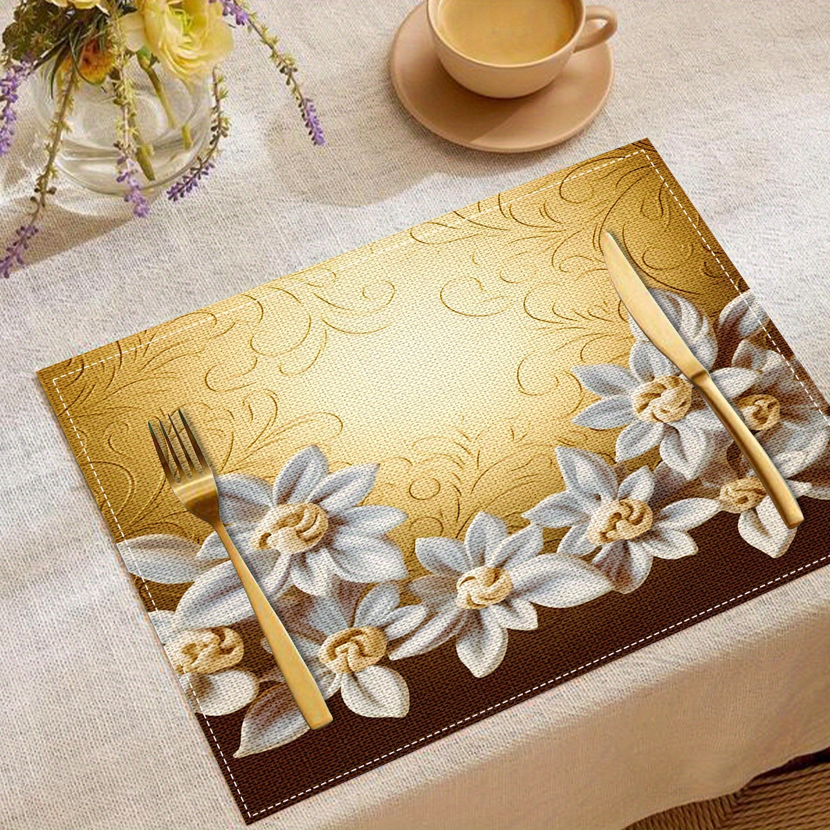 

2pcs/4pcs/6pcs/8pcs/creative And Beautiful Flowers, Anti-oil Placemats, Universal For All , Fashionable Western-style Placemats, Decoration, Kitchen Table Decoration Plate And Bowl Mats