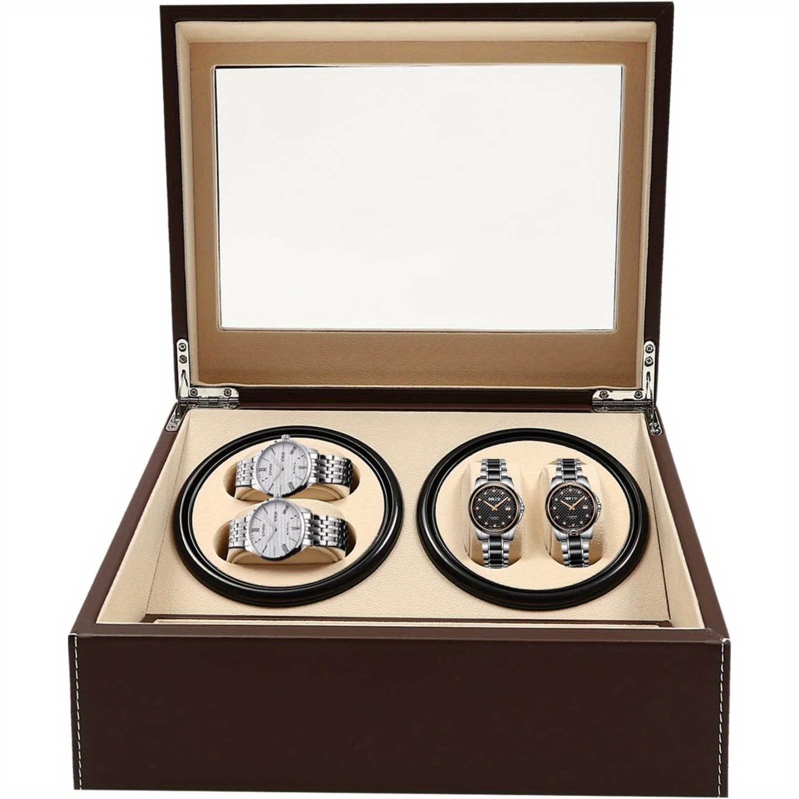 TEMU Yiyibyus Watch Winder Box For Automatic Watches, Suitable For 4 Automatic Watches And 6 Grid Watch Storage Cases, Features A Quiet Motor In