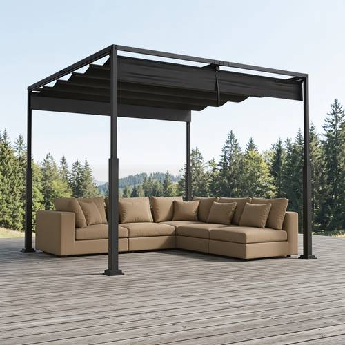 garden pergola with sliding canopy roof steel and polyester freestanding patio heavy duty plant support trellis for lawn backyard nursery and flower bed outdoor sun shade shelter