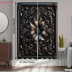 2pcs elegant black floral print curtains modern semi transparent polyester drapes with golden accents easy to hang rod for living room or bedroom decor bedroom decor floral pattern curtains durable fabric curtains for living room