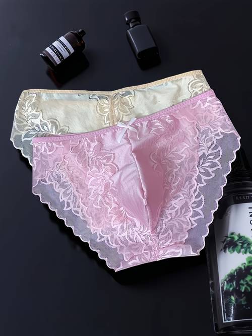 5pcs set mixed colors for shipment new stylish high end lace trimmed seamless pants for men transparent u shaped underwear pouch mens lingerie seamless design