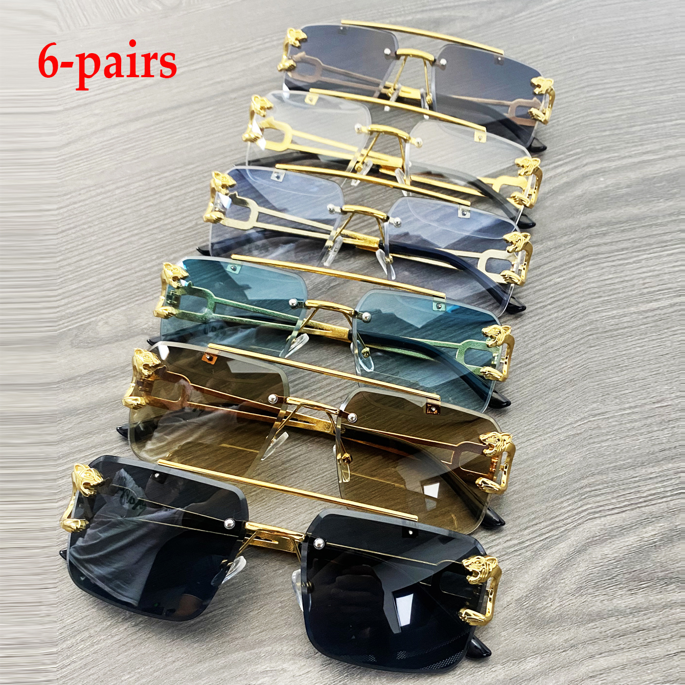 

6pcs Vintage Style Glasses, Unisex Rimless Alloy Frame Eyewear, With Leopard Head Detail, Pc Lens, For Hiking, Running, Daily , Valentine's, Thanksgiving, Christmas Gifts