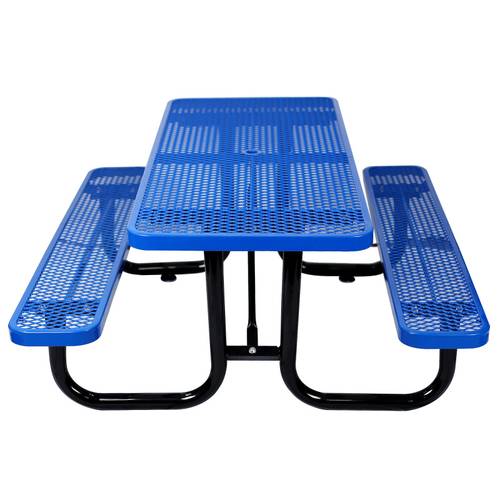 6 ft rectangular outdoor steel picnic table blue with umbrella pole