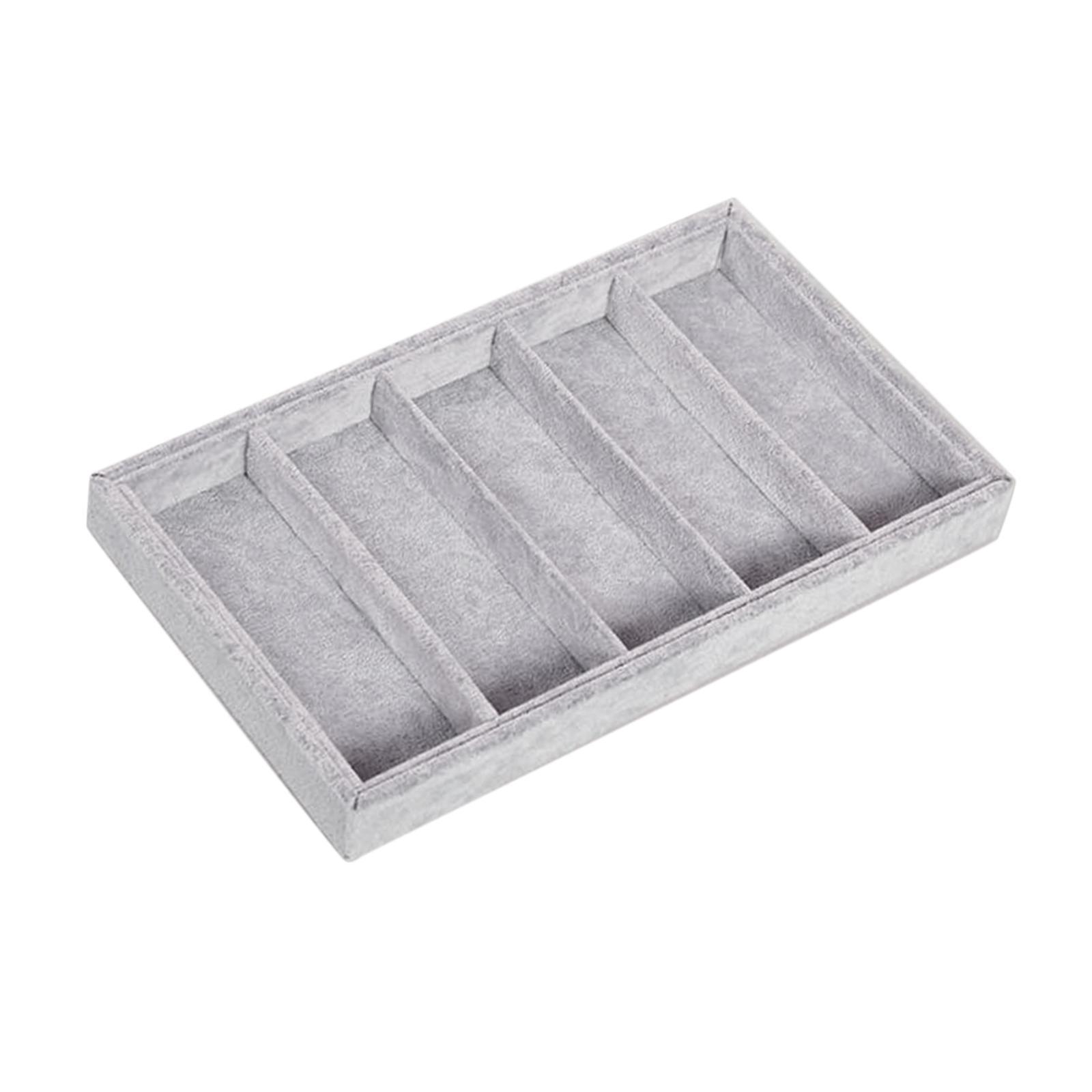 E-shop Stoff-Brillen- & Accessoire-Aufbewahrungsbox mit weichem Futter & mehreren Fächern - Grau/Weiß Schreibtisch-Organizer-Schale geeignet für