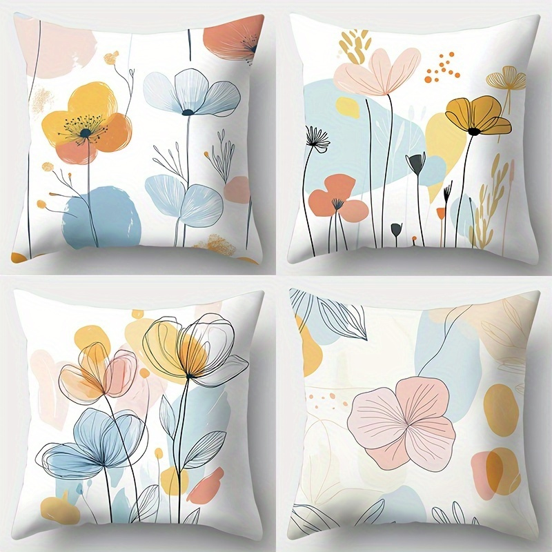 TEMU 4pcs, Polyester Pillowcase, Suitable For Living Room, Bedroom, Sofa, Bed, Room, Comfortable And Soft Pillowcase With Single-sided Printing, No
