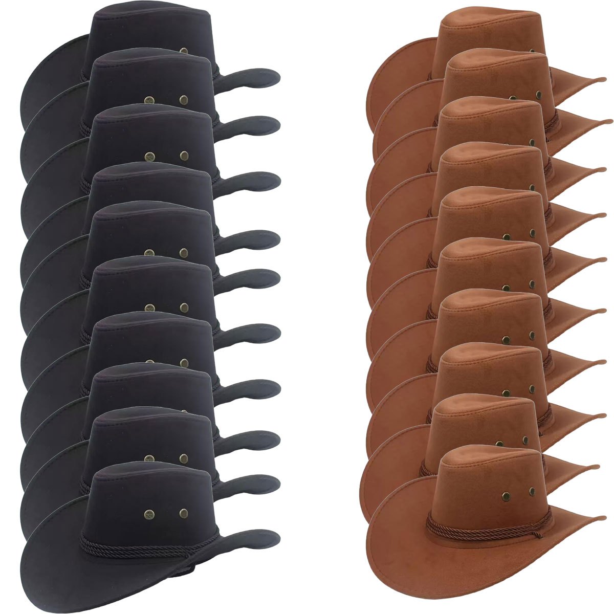 TEMU 20pcs Pack Western Cowboy Hats For - Retro Breathable Big Rope Pull-string Closure, Solid Color Pointed Top Caps With Brim, Suitable For Horse