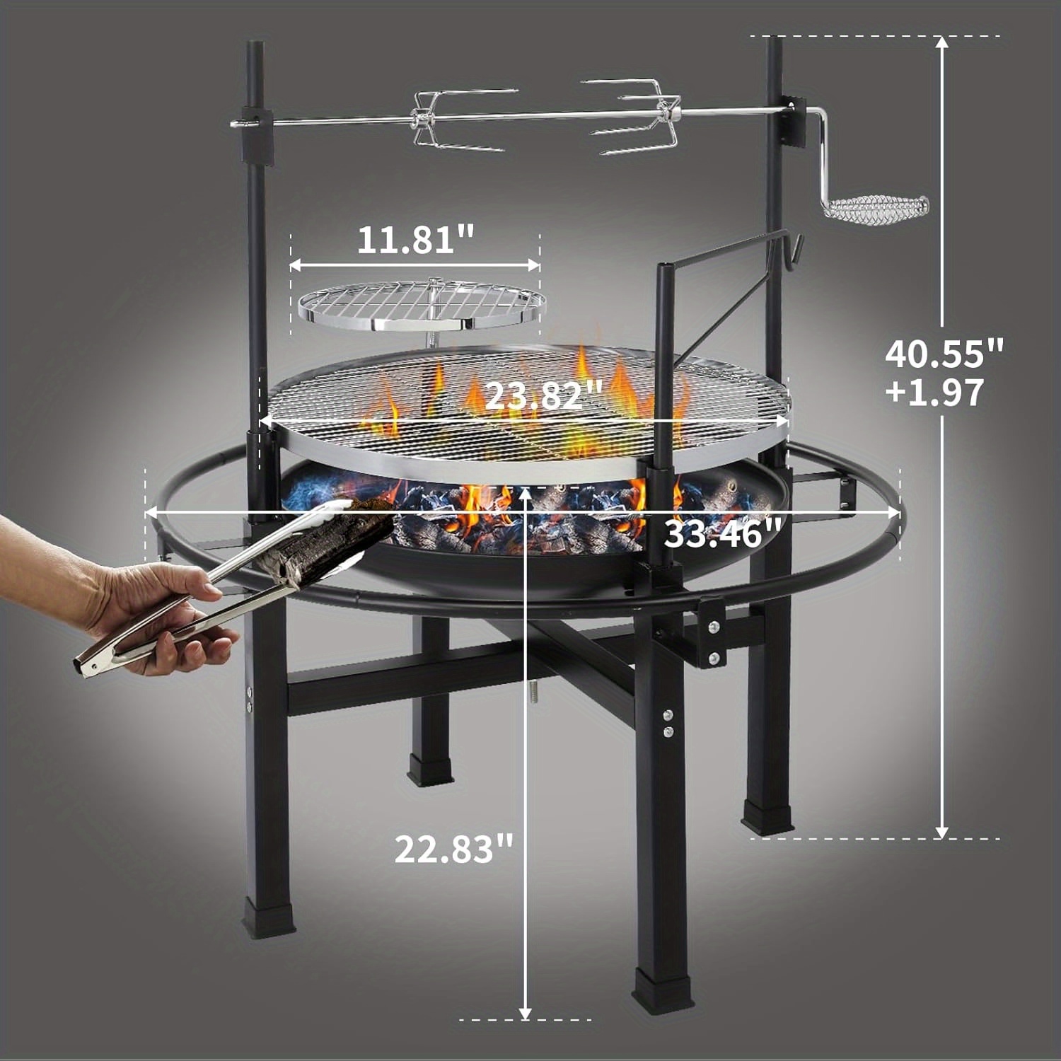 TEMU 33 Inch Outdoor Fire Pit With 2 Grills, Wood Burning With Swivel Cooking Grate, Removable Grill For Backyard Patio Outside Picnic Bbq