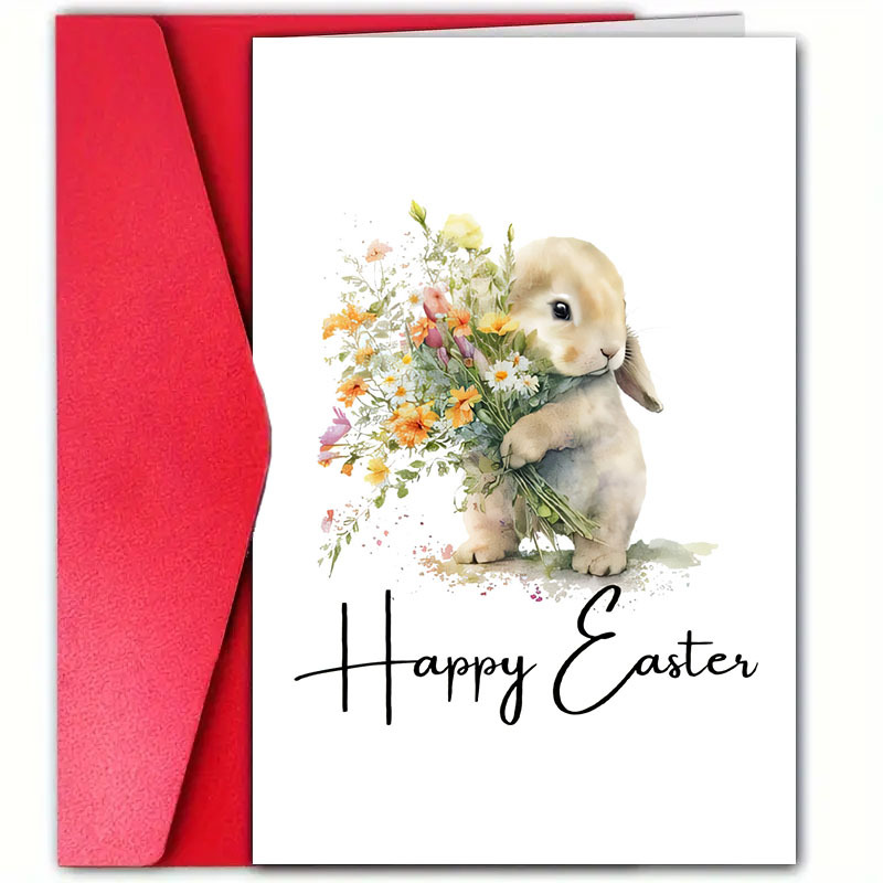 

1pc, Easter Bunny Greeting Card With Envelope (4.7x7.1 Inches), Design, Paper Material, For Family, Friends, , Easter & , Special Easter Card For Anyone