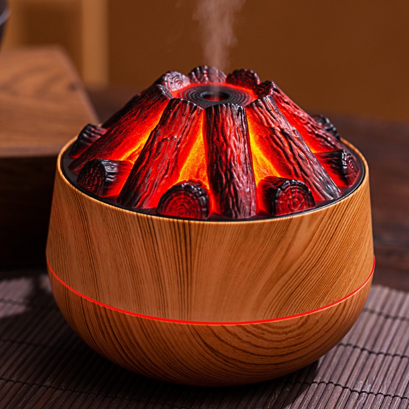 Umidificator Carbon Fire, Umidificator Lemne de Foc, Design Granule de Lemn cu Flacără, Umidificator Silențios Mic de Birou, Tensiune de Operare ≤36V, Nu Necesită Baterii