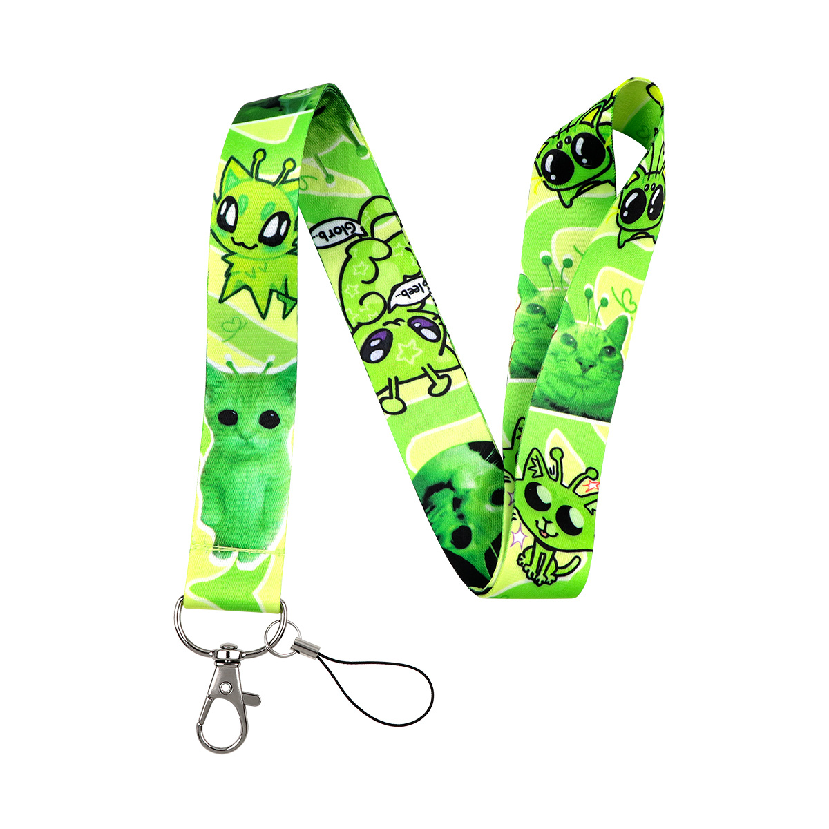 TEMU 1pc Cordón para el cuello de gato alienígena verde, llavero, cordón para teléfono, regalo para amantes de la de gatos extraños