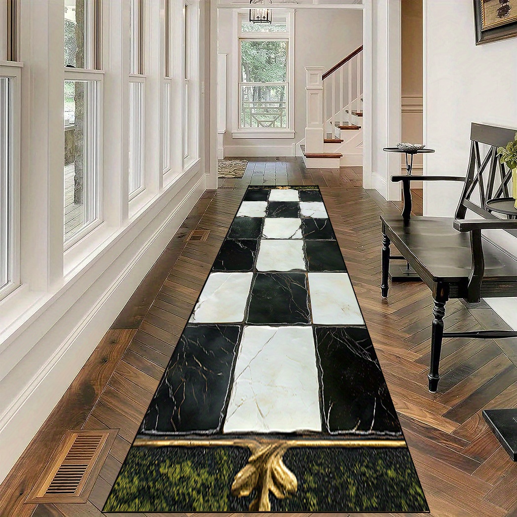 black white checkered runner non slip rubber Temu Mauritius