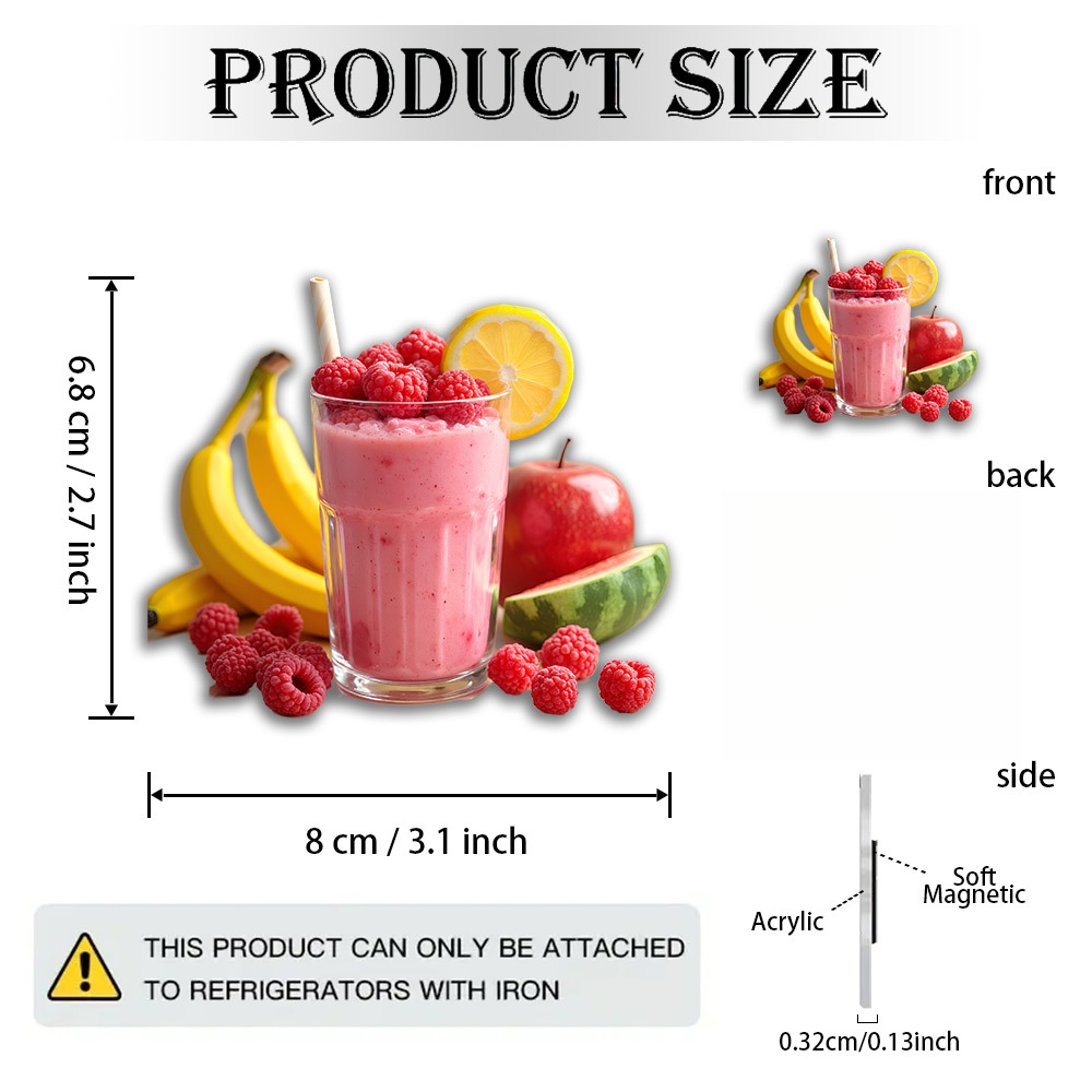 TEMU 1pc Fruit-themed Magnet Suitable For Health Enthusiasts - Vibrant Acrylic & Rubber Soft Decoration With Raspberries, , , Watermelon For