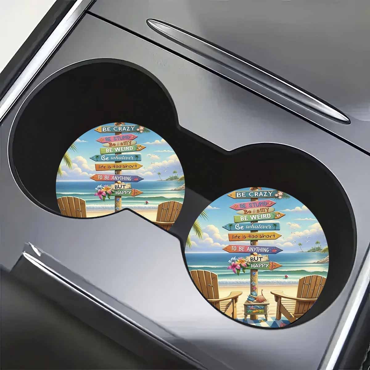 TEMU 2pcs Tropical Beach Themed Coasters With Hawaiian Surfboard & Palm - Heat-resistant Non-slip Drink Holders Suitable For Car Cup Holders,