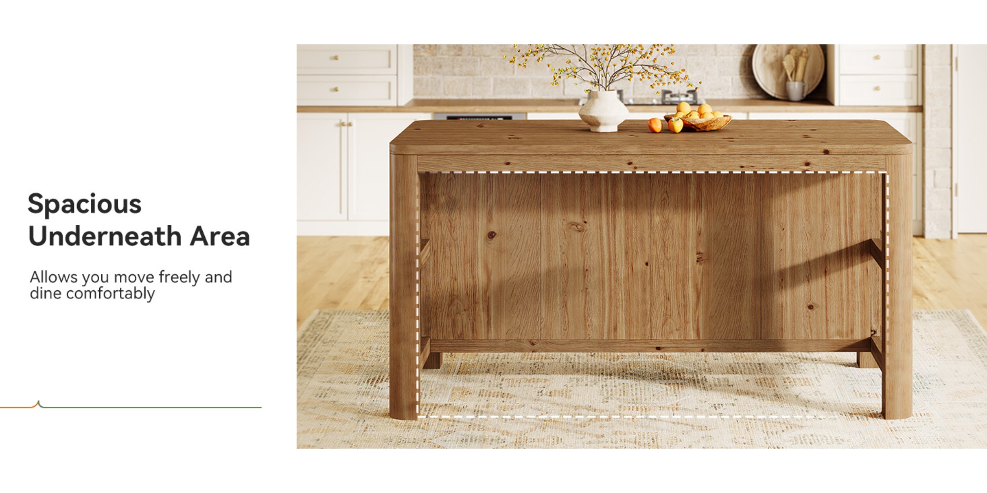 63-Inch Solid Wood Kitchen Island with Ample Storage Shelves, Farmhouse Style Kitchen Island Table with Seating, Counter Height Bar Table for Dining Room & Kitchen, Sturdy Construction & Easy to Assemble