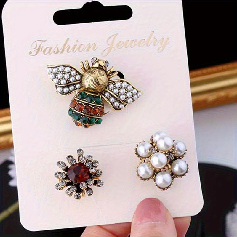 TEMU Colección de Broches de Joyería de Moda - Abeja, de Perlas y Diseños Florales