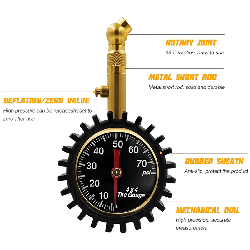 TEMU Copper Mechanical Tire Pressure Gauge 0-75 Psi, Universal Auto Air Pressure Monitor/tire Tester, Tire Pressure Check Tool For Most Car Models,