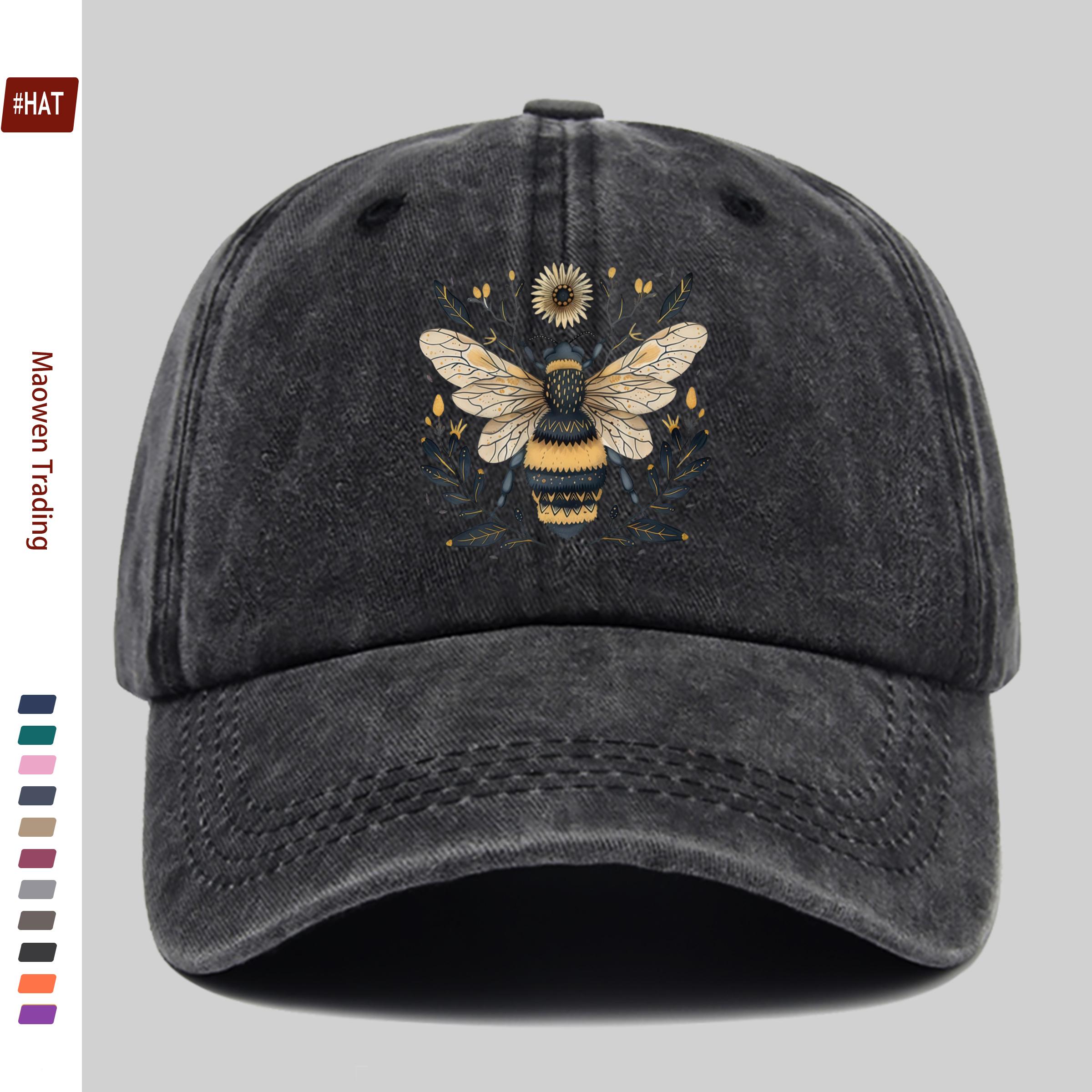 TEMU 1pc Vintage Artistic Bee And Floral Print Baseball , Illustration Fun Decorative Sun Hat, Multiple Colors Available, Decorative Hat, Street