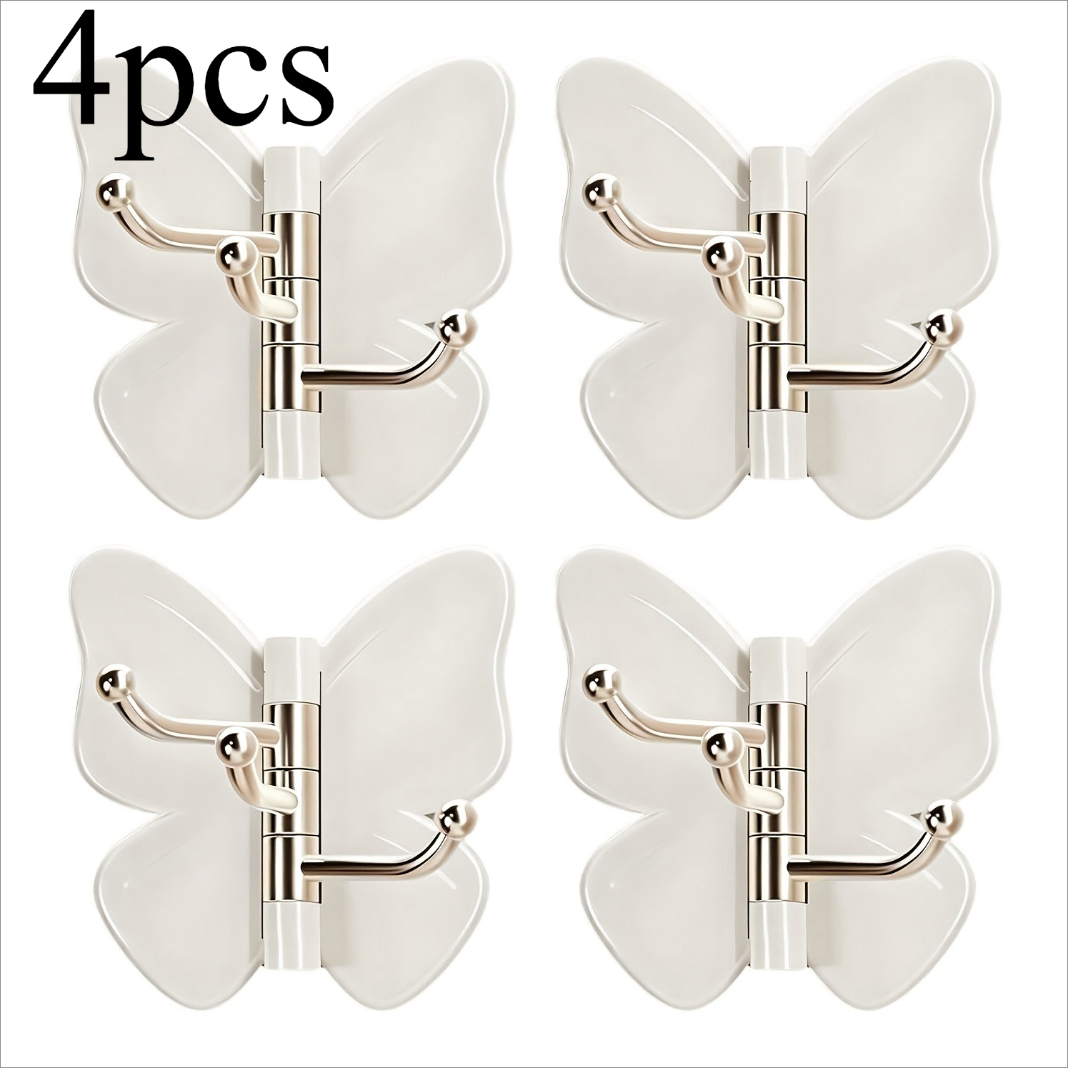 TEMU 4pcs Crochets muraux adhésifs rotatifs papillon triple perçage - Support de rangement adhésif rotatif papillon - Crochet mural perçage, convient