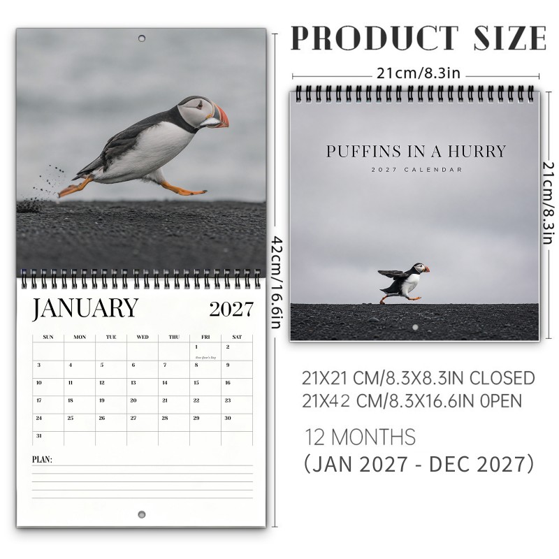 TEMU 2027 Wall Calendar 12-month Spiral-bound Hanging Calendar With Coastal And Ocean Scenes Spacious Writing Blocks Thick Paper And Marked Holidays